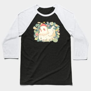 Cute chicken with flowers illustration Baseball T-Shirt